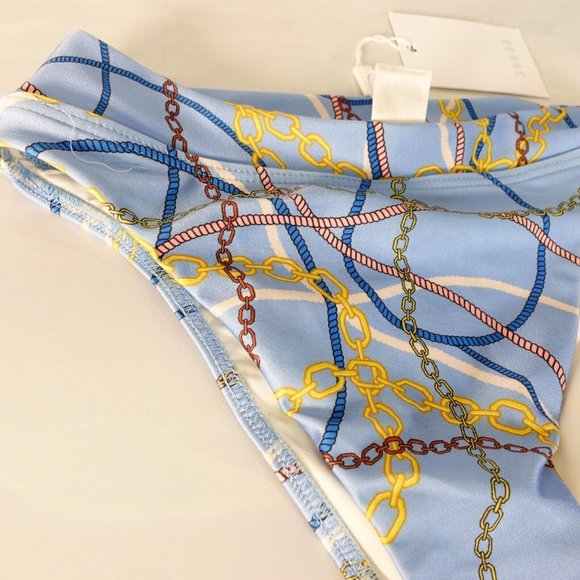 Suboo Swimsuit Womens XS Bikini Bottom High Waisted Blue Chain Contour Stretch - Picture 6 of 11